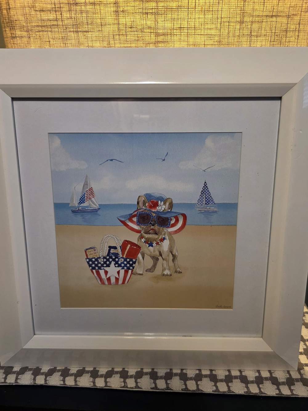 Beth Gove- Patriotic Beach Bulldog Wall Art - Red, White & Blue